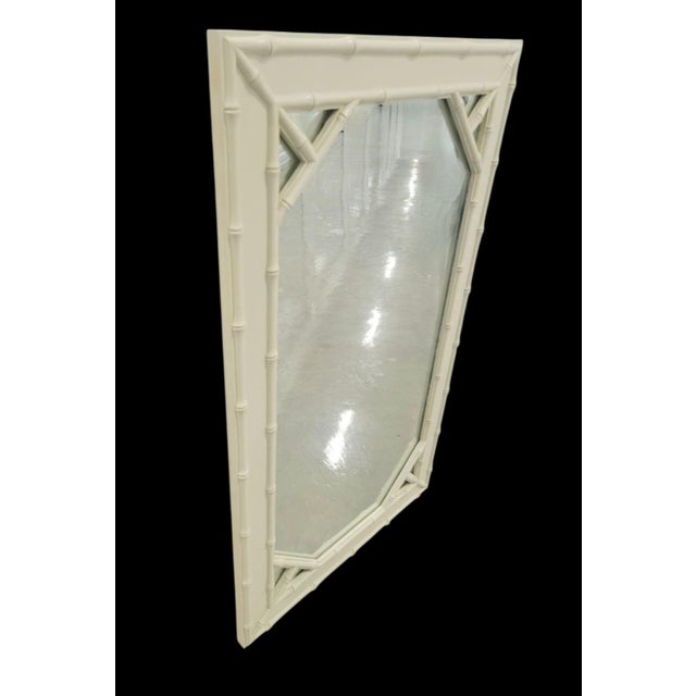 1970s Vintage Faux Bamboo Palm Beach Regency Omega Rectangular Off White Wall Mirror For Sale - Image 5 of 5