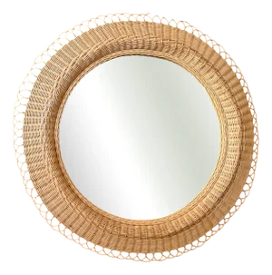 Vintage Round Wall Mirror with Wicker Frame, 1970s