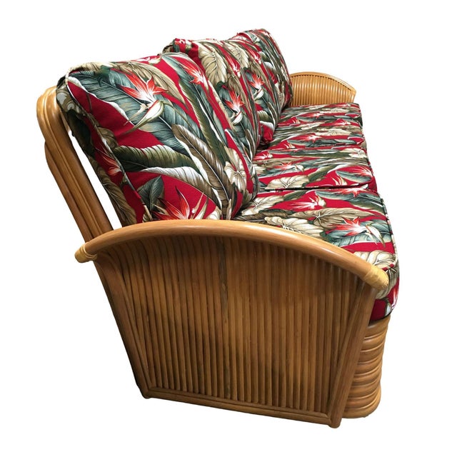 1990s Art "Hawaii" Rattan Fan Arm Two-Seat Sectional Settee Sofa For Sale - Image 4 of 6