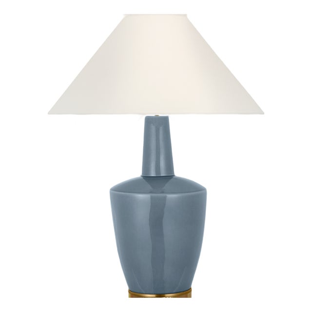 Barbara Barry by Visual Comfort Signature Paros 31" Table Lamp in Polar Blue Crackle with Linen Flare Shade For Sale