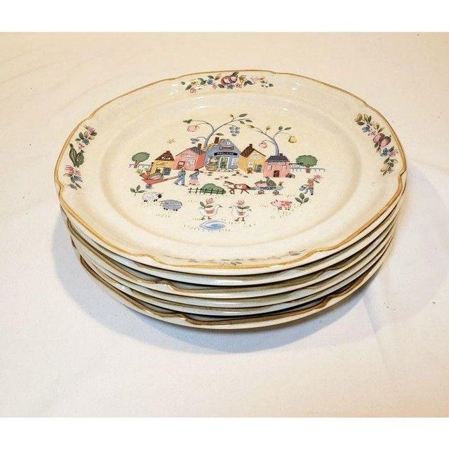1980s Vintage Americana Heartland Village Stoneware Dinner Plates - Set of 6 For Sale - Image 5 of 6