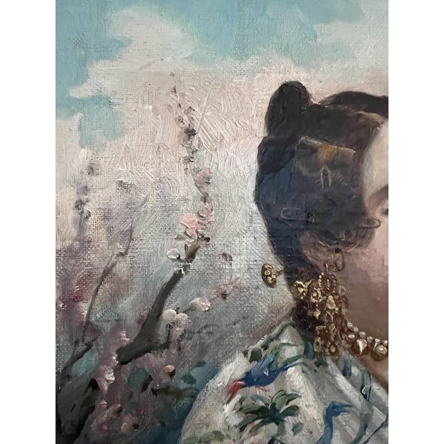 L. Rubia, Young Woman with Shawl and Basket of Flowers, Oil on Canvas, 1920s For Sale - Image 7 of 12