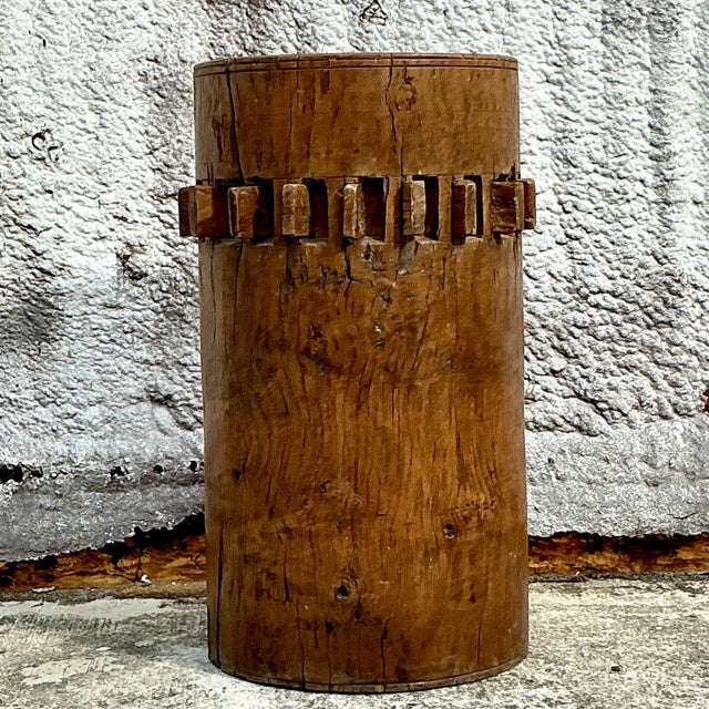 Vintage Boho Water Mill Wood Gear Pedestal For Sale In West Palm - Image 6 of 6