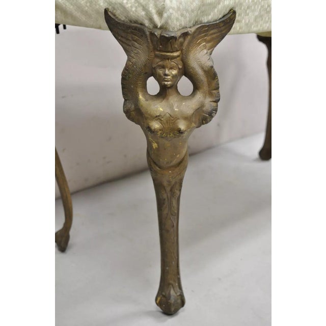 Antique French Art Deco Figural Bench With Cast Iron Winged Women Legs. Early 20th Century. Measurements: 22" H x 35" W x...