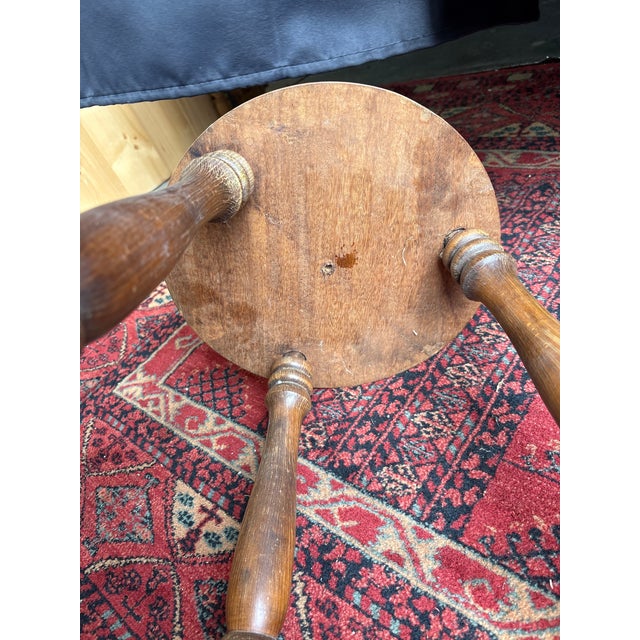 Antique Breton Stool in Turned Wood with Carved Seat, France For Sale - Image 5 of 6