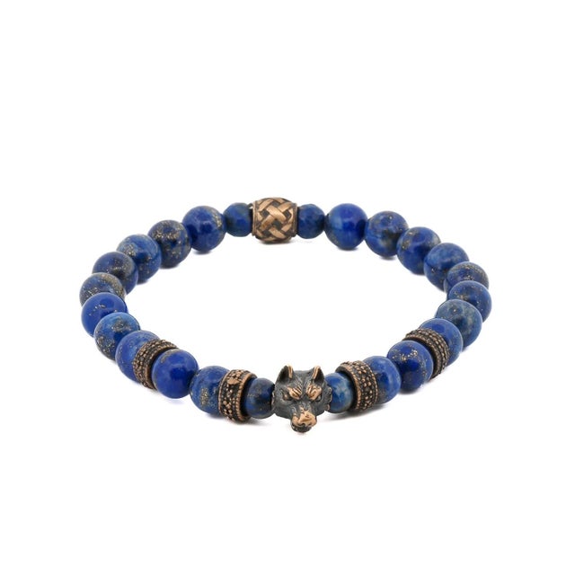 Royal Blue Lapis Lazuli Stone Powerful Wolf Courage Beaded Bracelet For Sale - Image 8 of 8