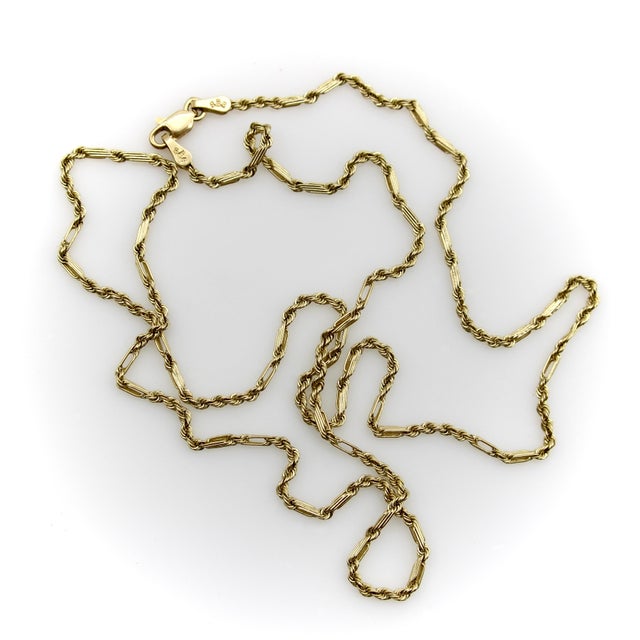 Modern Vintage 14k Gold Bar Link and Rope Chain For Sale - Image 3 of 9