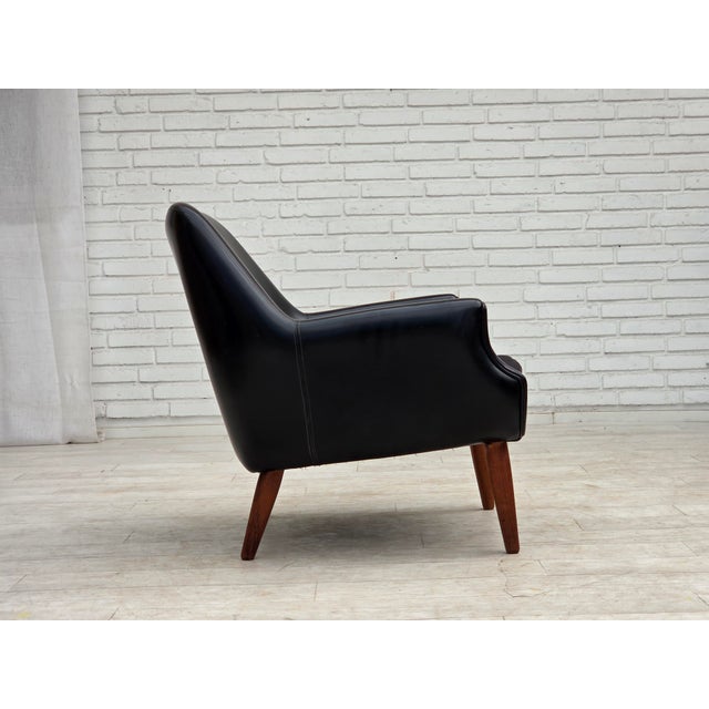 Danish Armchair in Artificial Leather and Teak Wood Legs, 1970s For Sale - Image 12 of 18