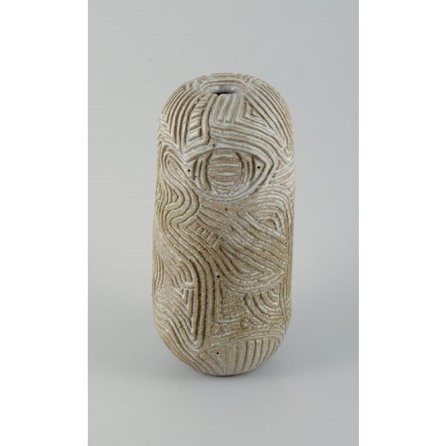 Christina muff, danish contemporary ceramicist (b. 1971). Unique, hand-carved vase in stoneware clay. Covered in a shiny,...