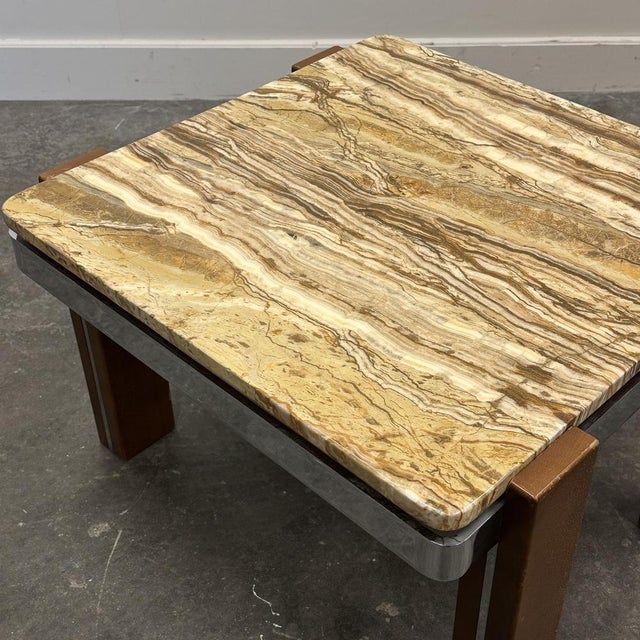 Italian Coffee Table in Breccia Sarda Marble & Steel Legs Caramel Tones, 1970s For Sale - Image 5 of 11