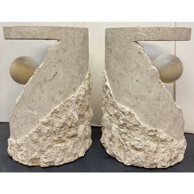Glass Sculptural Pair of Postmodern Mactan Stone & Glass Top Side Tables For Sale - Image 7 of 7