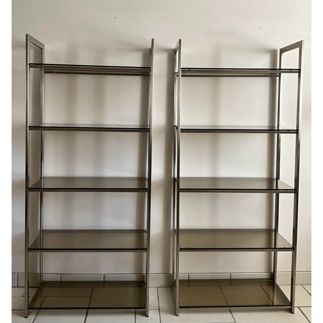 French Anodized Metal and Smoked Glass Shelving Units from Artelano, 1970s, Set of 2 For Sale - Image 9 of 11