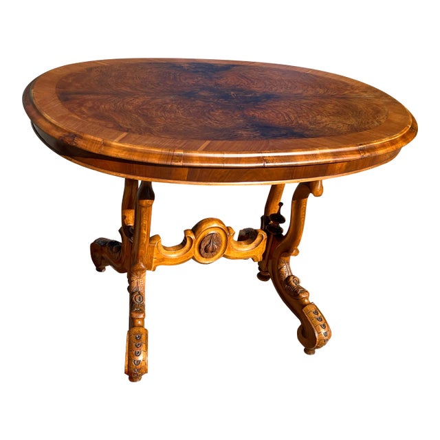Mid 19th Century Antique Burr Walnut Window Table, Occasional Table For Sale