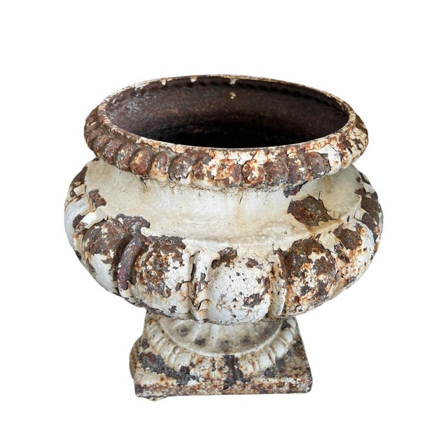 Traditional Pair of Antique Cast Iron Campana Form Garden Urns For Sale - Image 3 of 12