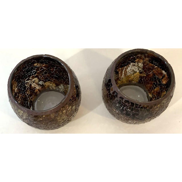 2000 - 2009 Handmade Amber Brown Mosaic Glass Votive or Tea Light Candle Holders BoHo For Sale - Image 5 of 7