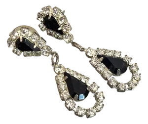 1950s-60s Faux-Sapphire Rhinestone Teardrop Earrings