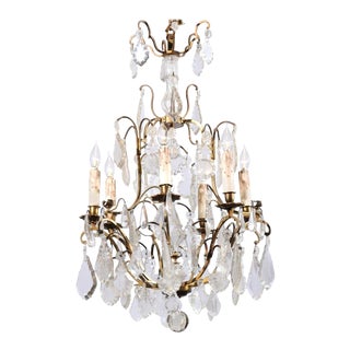Mid 19th Century Italian Crystal and Bronze Six-Light Chandelier with Obelisk and Pendeloques For Sale