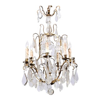 Mid 19th Century Italian Crystal and Bronze Six-Light Chandelier with Obelisk and Pendeloques For Sale