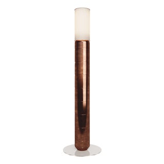 Handcrafted Ceramic Floor Lamp in with Linen Cylinder Lampshade in Polished Amber Glaze by Svitanok For Sale
