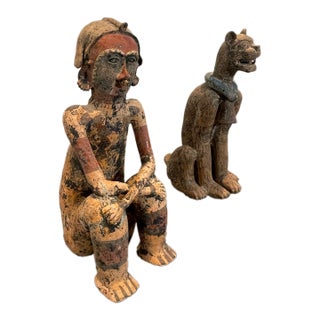 Pair of Monumental Vintage Mexican Primitive Ceramic Figures – 45" For Sale