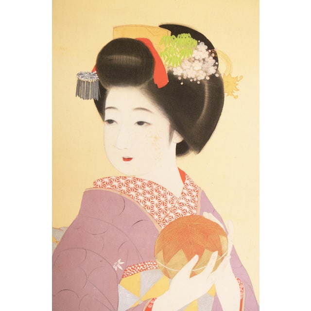 "Beautiful Woman" by Gyokukajo, Japanese Silk Scroll Painting in Original Wooden Case For Sale - Image 15 of 18