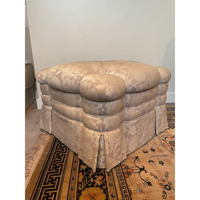 Traditional 1990s Tufted Ottoman With Skirt - Robert Allen Upholstery For Sale - Image 3 of 13