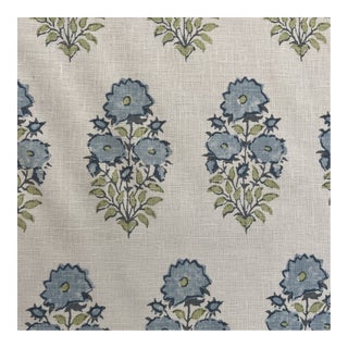 Designer Lisa Fine Mughal Flower in Pale Blue Fine Quality Linen Fabric- 4 Yards For Sale