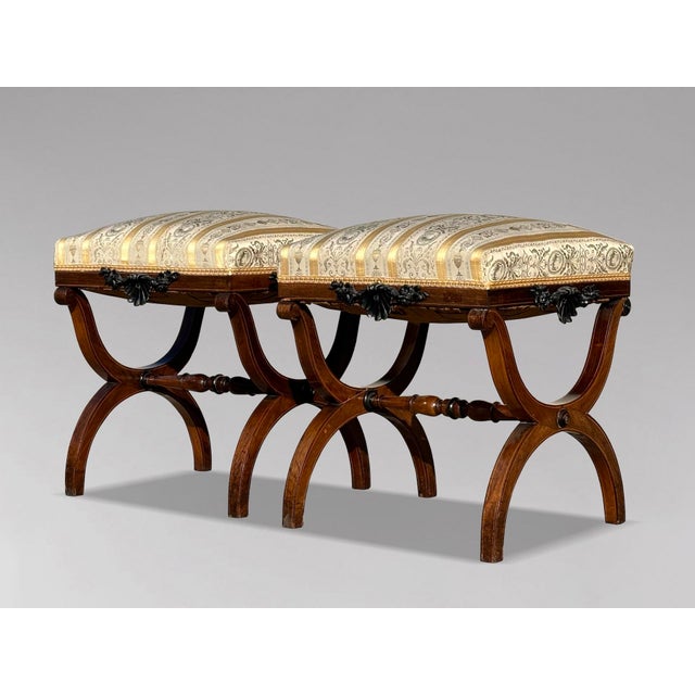Pair of Early 19th-Century Mahogany Stools with Satinwood Stringing A pair of early 19th-century mahogany stools featuring...