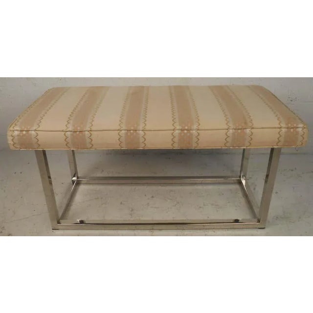 Mid-Century Modern Upholstered Bench With Solid Chrome Frame For Sale - Image 10 of 11