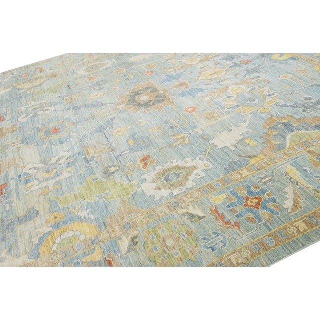 Apadana's Modern Sultanabad Square Wool Rug Handmade in Blue With Floral Design For Sale In New York - Image 6 of 11