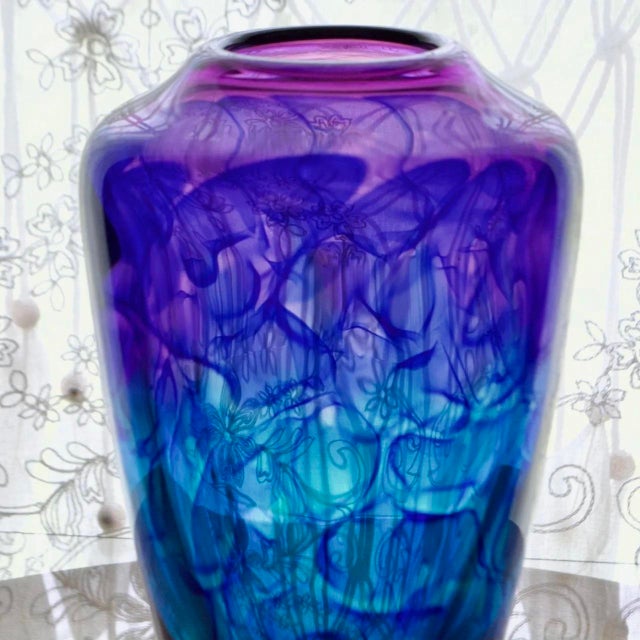 Striking contemporary studio art glass vase by Joseph Nielander, featuring his signature “Water Veil” design. This...