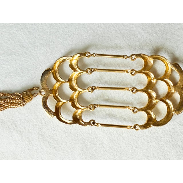 Metal Vintage 1970s Brutalist Articulated Birdcage Tassel Pendant Necklace, Gold-Tone For Sale - Image 7 of 15
