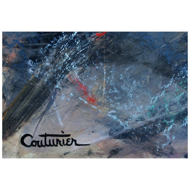 1960s Space Abstract, Mid Century Abstract Expressionism With Grey, Black, Blue, Red by Rene Couturier For Sale - Image 5 of 5