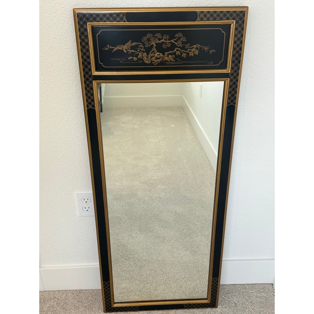 1980s Drexel Herirage Chinoiserie and Hand Painted Gold With Black Lacquer Great Condition. For Sale - Image 5 of 10