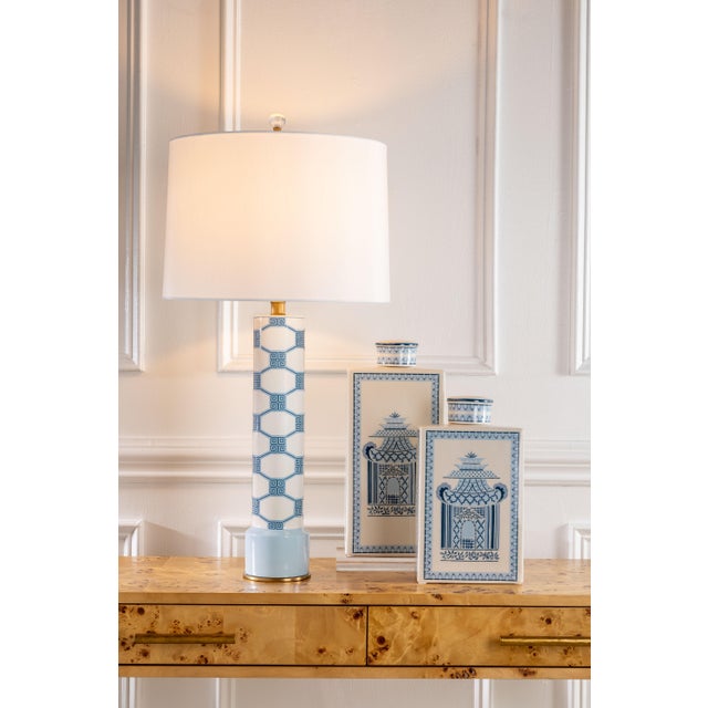 Name: Dupont Key Blue Lamp Size: 31"H x 16"dia Du Pont Key is created from inspiration of the Henry Francis du Pont...
