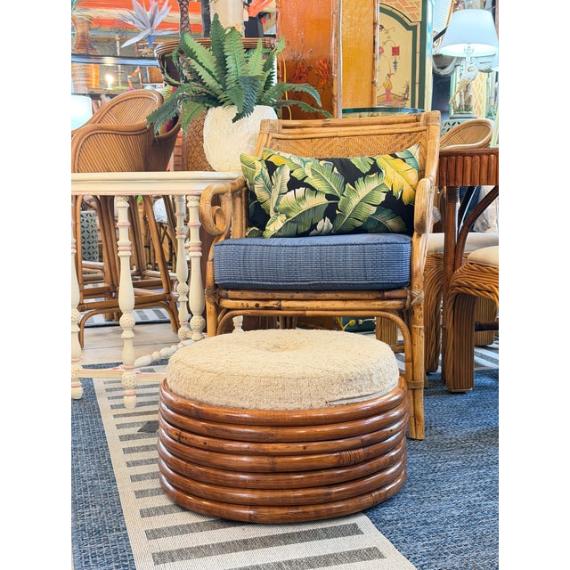 Vintage Restored Stacked Bent Rattan Ottoman or Footstool Manner of Paul Frankl For Sale - Image 12 of 12