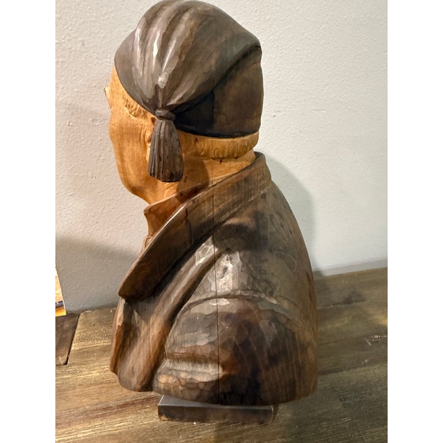 Vintage Hans Huggler Wyss Wood Carved Bust Old Man - Unsigned For Sale - Image 16 of 18