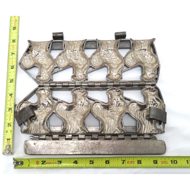 Vintage Metal 4 Roosters - Chickens Chocolate Factory Mold For Sale - Image 11 of 13