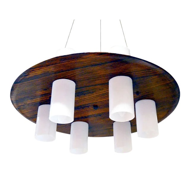 Rosewood &amp; Acrylic Glass Chandelier from Stilux Milano, 1960s For Sale