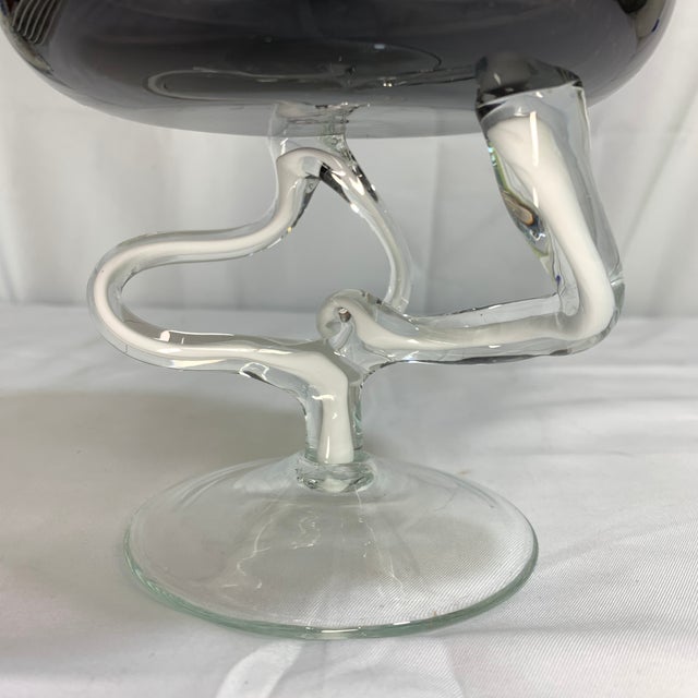 Contemporary 1980s Jozefina Krosno Hand-Blown Black and White Art Glass Pedestal Compote With Lid For Sale - Image 3 of 5