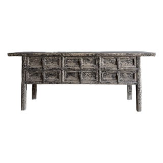 Vintage Painted Elm Wood Console Table With Drawers For Sale