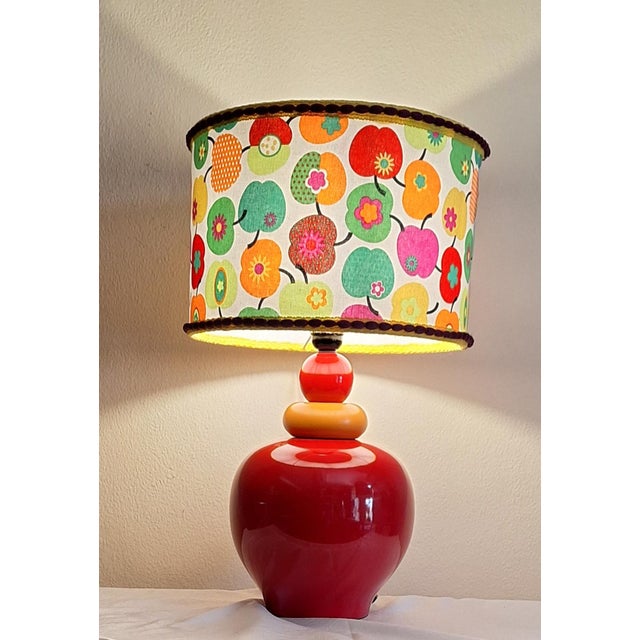 1980s Vintage Table Lamp with Red and Yellow Ceramic Base and Fabric by Lamplove, 1980s For Sale - Image 5 of 10