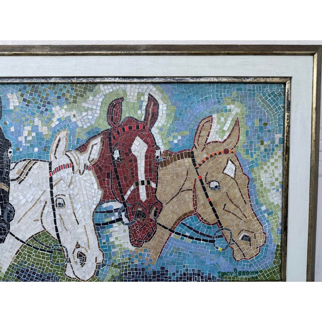 Rare Tracy S Brown 1958 Mid Century Mosaic Ceramic Tile Horses Wall Art Panel Framed For Sale In San Diego - Image 6 of 12