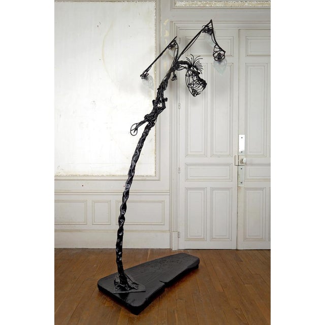 Brutalist Vintage French Brutalist Sculptural Dragon Lamp in Wrought Iron, 1970s For Sale - Image 3 of 18