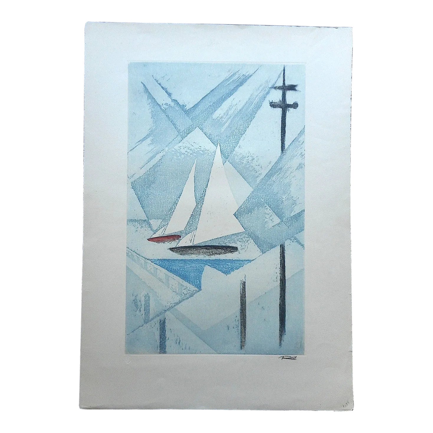 Vintage Mid 20th C. Elephant Folio Size Pencil Signed Ltd. Ed. Abstract