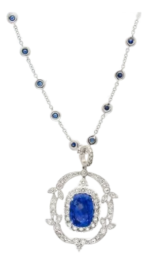 10.36 Carat Oval Cut No Heat Sri Lanka Blue Sapphire Drop Pendant Necklace