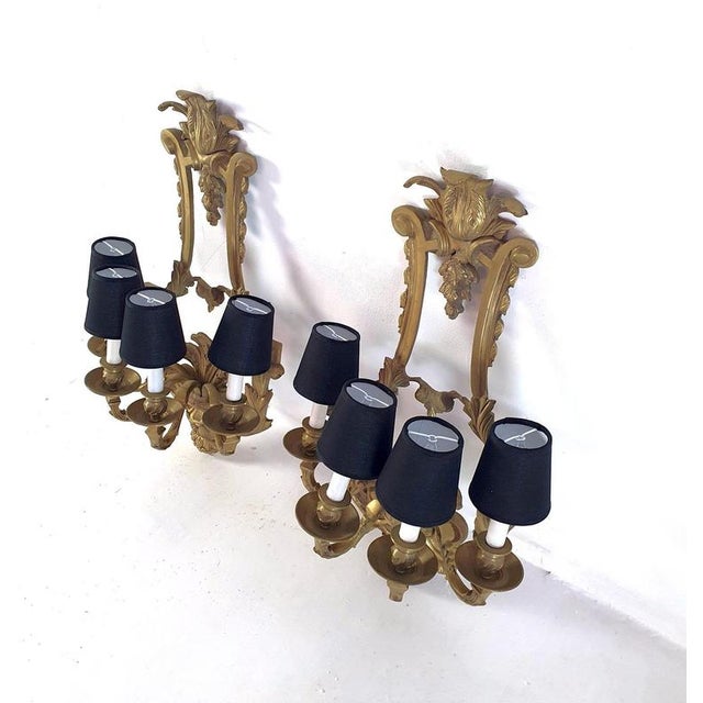 Make a bold statement with this exceptional pair of large wall sconces, meticulously cast in solid bronze in Italy, dating...