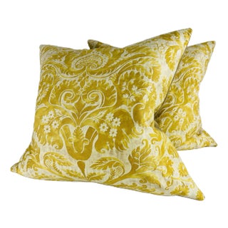 Mid-Century Vintage Handprinted Italian Fortuny Pillows/A Pair For Sale