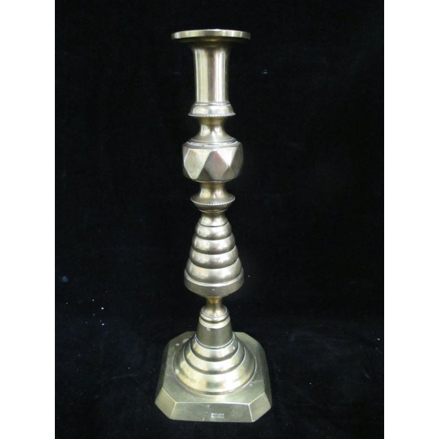 Antique English Brass Beehive & Diamond 14" Candle Holder Candlesticks For Sale In Portland, OR - Image 6 of 10