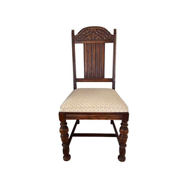Vintage 1930s Bernhardt Jacobean Dining Table & 6 Chairs, Original, Professionally Reupholstered - Set of 7 For Sale - Image 9 of 18